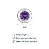 MORGAN & PAIGE Sterling Silver Genuine Amethyst February Birthstone Dainty Simple Demi Fine Stud Earrings