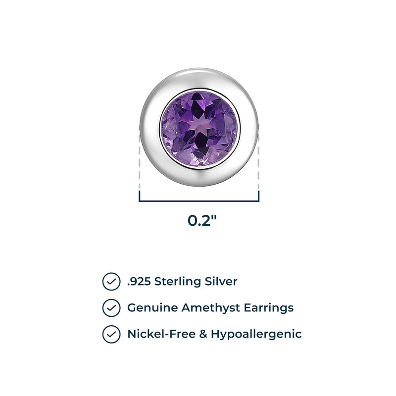 MORGAN & PAIGE Sterling Silver Genuine Amethyst February Birthstone Dainty Simple Demi Fine Stud Earrings