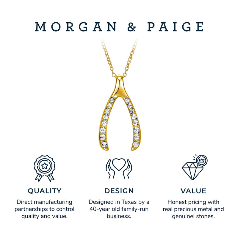 MORGAN & PAIGE 925 Sterling Silver 1" Wishbone Pendant Necklace on 18" Chain - Rose Gold/Yellow Gold/Silver