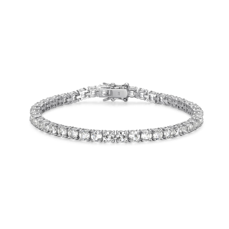 MORGAN & PAIGE .925 Sterling Silver Tennis Bracelet For Women - Genuine Natural or Created 4mm Gemstone Round Cut Birthstones, 7.25"