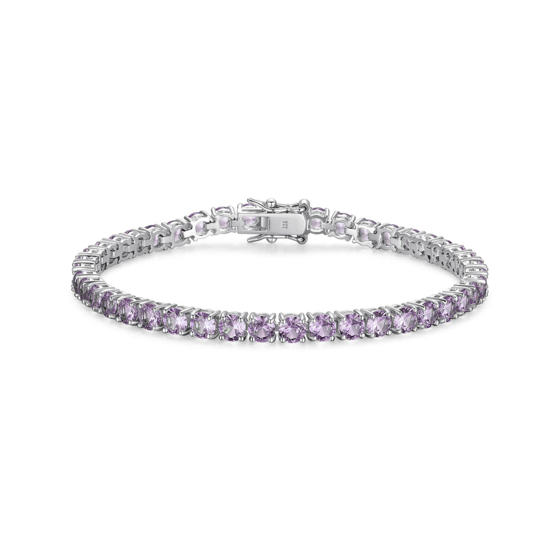 MORGAN & PAIGE .925 Sterling Silver Tennis Bracelet For Women - Genuine Natural or Created 4mm Gemstone Round Cut Birthstones, 7.25"