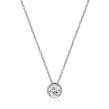 MORGAN & PAIGE .925 Sterling Silver Platinum Plated Solitaire 1/4" Round Cubic Zirconia Necklace - Elegant Bezel Set Silver Dainty Necklace for Women, Crystal Pendant Necklace 18 Cable Chain