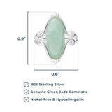 MORGAN & PAIGE .925 Sterling Silver Genuine Green Jade Rings for Women - Vintage Celtic Oval Jade Stone Statement Rings Scrollwork Setting, Hypoallergenic Sterling Silver Rings Women Size 5-9