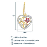 MORGAN & PAIGE 18K Yellow Gold Plated Sterling Silver Genuine Ruby and Diamond Accent Heart 1" Dangle Earrings