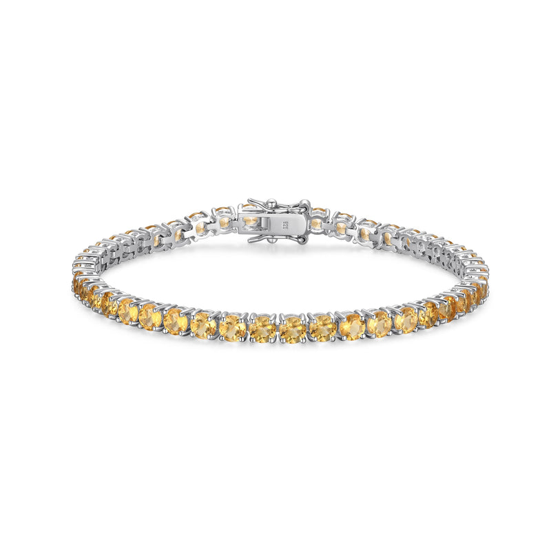 MORGAN & PAIGE .925 Sterling Silver Tennis Bracelet For Women - Genuine Natural or Created 4mm Gemstone Round Cut Birthstones, 7.25"