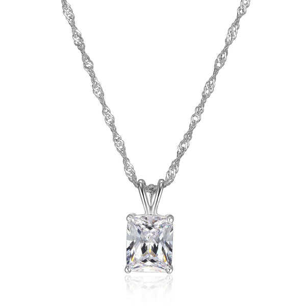 MORGAN & PAIGE .925 Sterling Silver Platinum Plated Solitaire 3/8" Cubic Zirconia Necklace - Emerald Cut or Pear Teardrop Dainty Diamond Necklaces for Women, Crystal Jewelry 18 inch