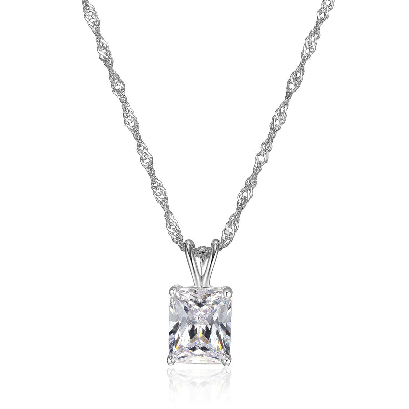 MORGAN & PAIGE .925 Sterling Silver Platinum Plated Solitaire 3/8" Cubic Zirconia Necklace - Emerald Cut or Pear Teardrop Dainty Diamond Necklaces for Women, Crystal Jewelry 18 inch