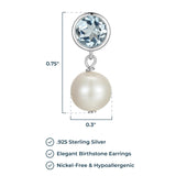 MORGAN & PAIGE 925 Sterling Silver Bezel-Set Gemstone Birthstone and 8mm White Freshwater Cultured Pearl Post Drop Earrings