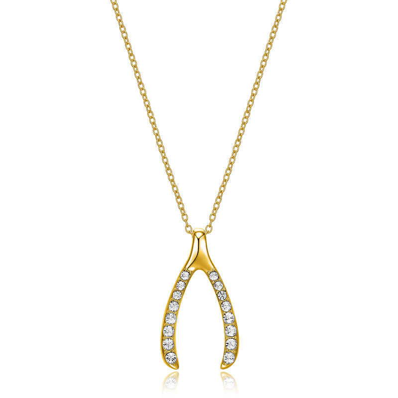 MORGAN & PAIGE 925 Sterling Silver 1" Wishbone Pendant Necklace on 18" Chain - Rose Gold/Yellow Gold/Silver