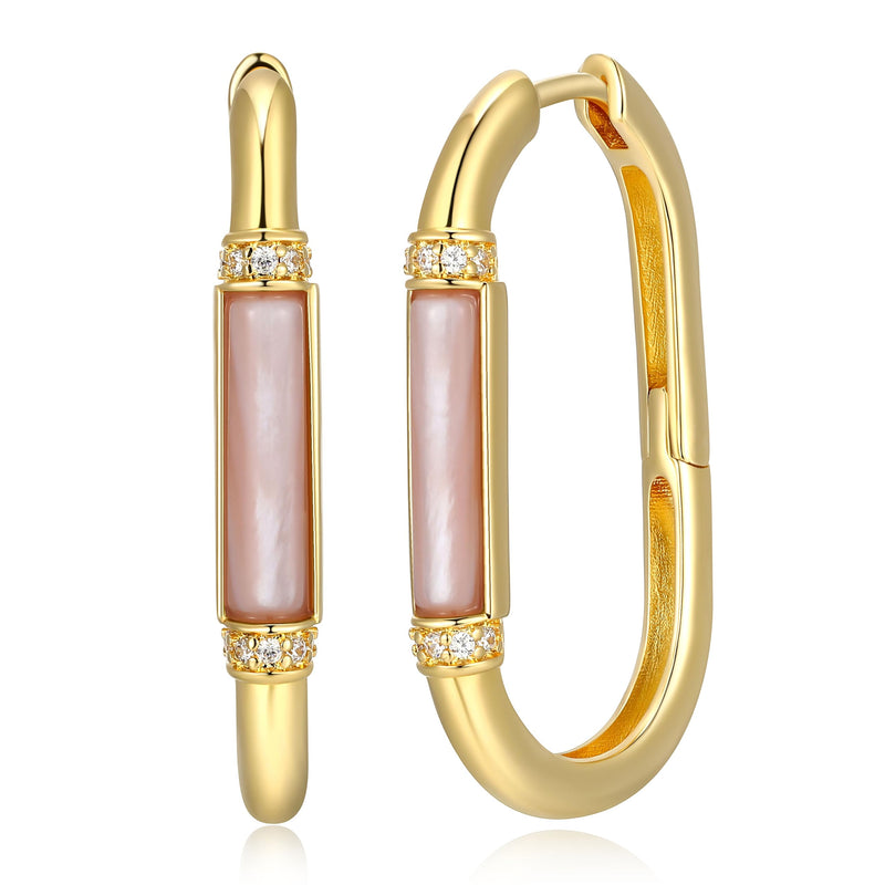 14K Yellow Gold-Plated Hoop Earrings for Women with Cubic Zirconia - Hypoallergenic Genuine Jade & Gemstones