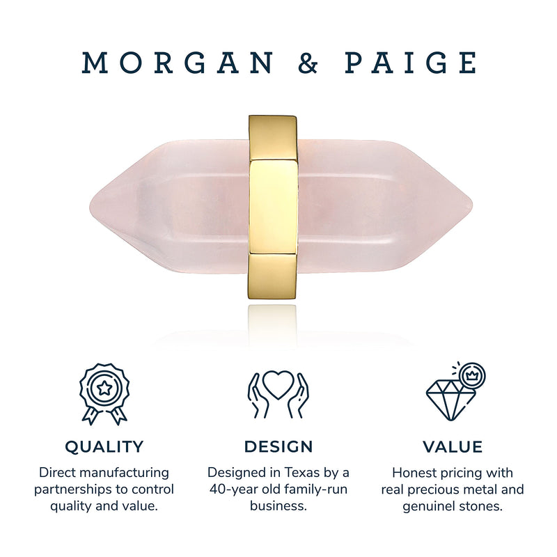 MORGAN & PAIGE Healing Crystal Quartz Stud Earrings for Women - 18K Yellow Gold Plated Sterling Silver Chakra Point, Hexagonal Points Stone