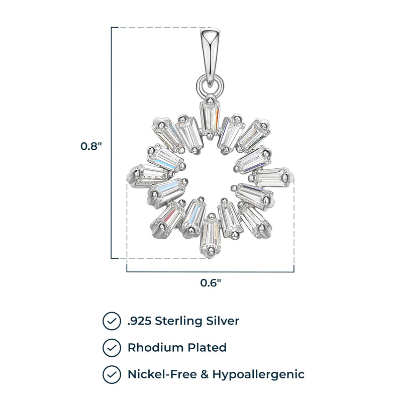 MORGAN & PAIGE 925 Sterling Silver White Baguette Cubic Zirconia Open Starburst Pendant Necklace, 18"