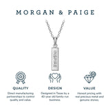 MORGAN & PAIGE .925 Sterling Silver Rhodium Plated Vertical Bar Sentiment Pendant Necklace - Lightweight Dainty Necklace for Women Sterling Silver Necklace, Jewelry Gifts 18" Rope Chain