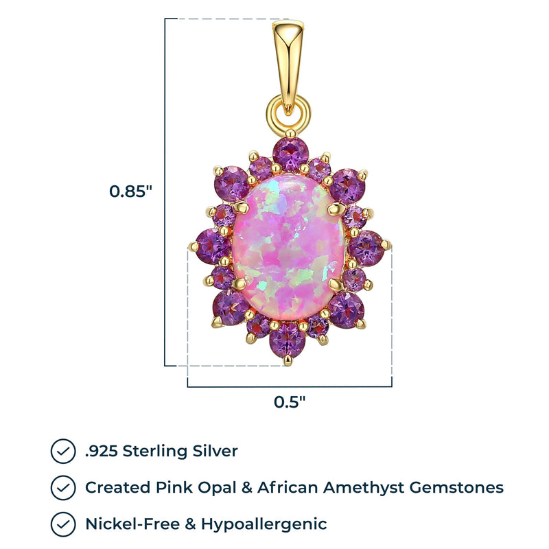 MORGAN & PAIGE 925 Sterling Silver Created Opal and Genuine Gemstone Halo Pendant Necklace, 18"