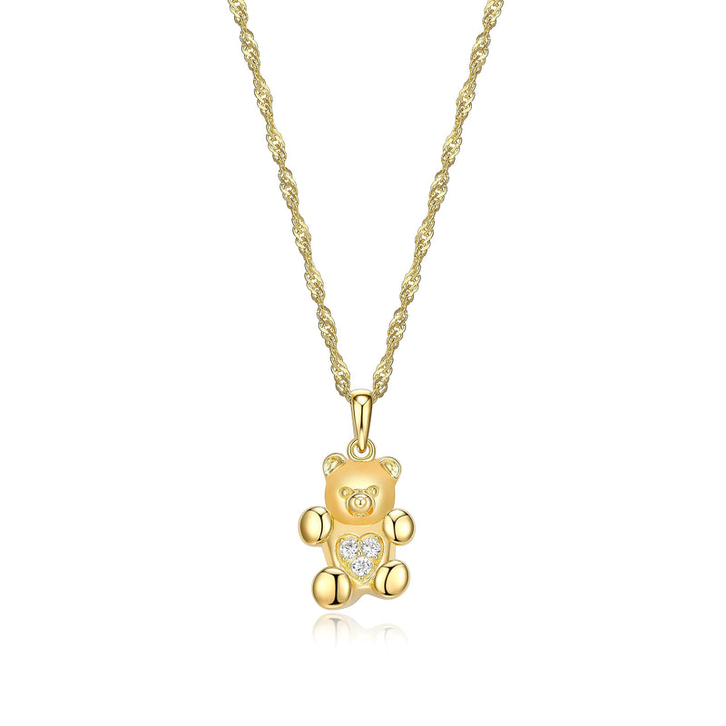 MORGAN & PAIGE 18k Yellow Gold Plated Sterling Silver Round White Cubic Zirconia Bear Pendant Necklace, 18"