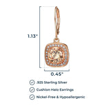 MORGAN & PAIGE .925 Sterling Silver 14K Rose Gold Plated Champagne and White Cubic Zirconia Round Halo Stud or Halo Drop Earrings, Hypoallergenic Sterling Silver Earrings Jewelry for Her