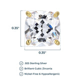 18K Gold Plated Sterling Silver Classic Cushion or Round Cubic Zirconia Stud Earrings