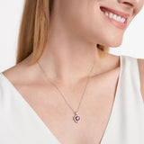 MORGAN & PAIGE Platinum-Plated .925 Sterling Silver Gemstone 1/2" Heart Pendant with White Topaz Halo on 18" Chain - Choice of Birthstone Colors