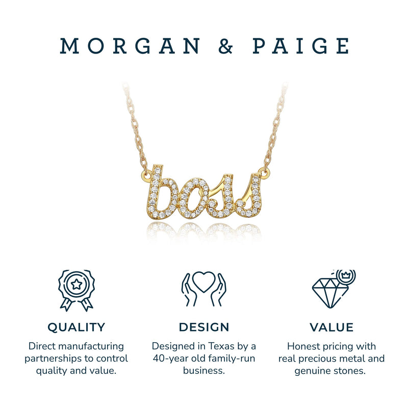 MORGAN & PAIGE .925 Sterling Silver Rhodium or 18K Yellow Gold Plated Statement Dainty Necklace for Women, Hypoallergenic Cursive Pendant Letter Necklaces for Women - 16in with 2in Extender Chain