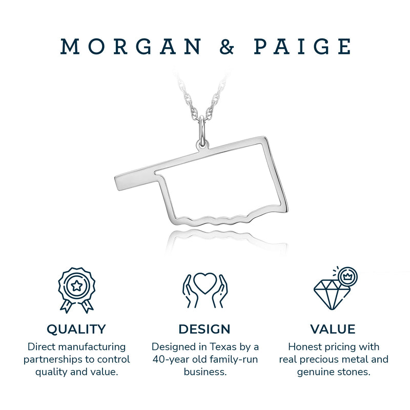 MORGAN & PAIGE .925 Sterling Silver Rhodium Plated US Home States Outline Map Pendant Necklaces for Women - Long Distance Friendship Dainty Hypoallergenic Sterling Silver Necklace for Women 18 inch