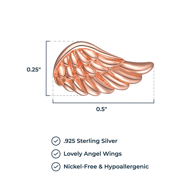 Morgan & Paige Rhodium / 14K Rose Gold / 18K Yellow Gold Plated 925 Sterling Silver Angel Wing Stud Earrings Hypoallergenic Adorned for Women