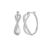 MORGAN & PAIGE Premium Rhodium Plated .925 Sterling Silver Textured Infinity Loop Hoop Earrings for Women, Nickel-Free and Hypoallergenic Jewelry Gift for Her