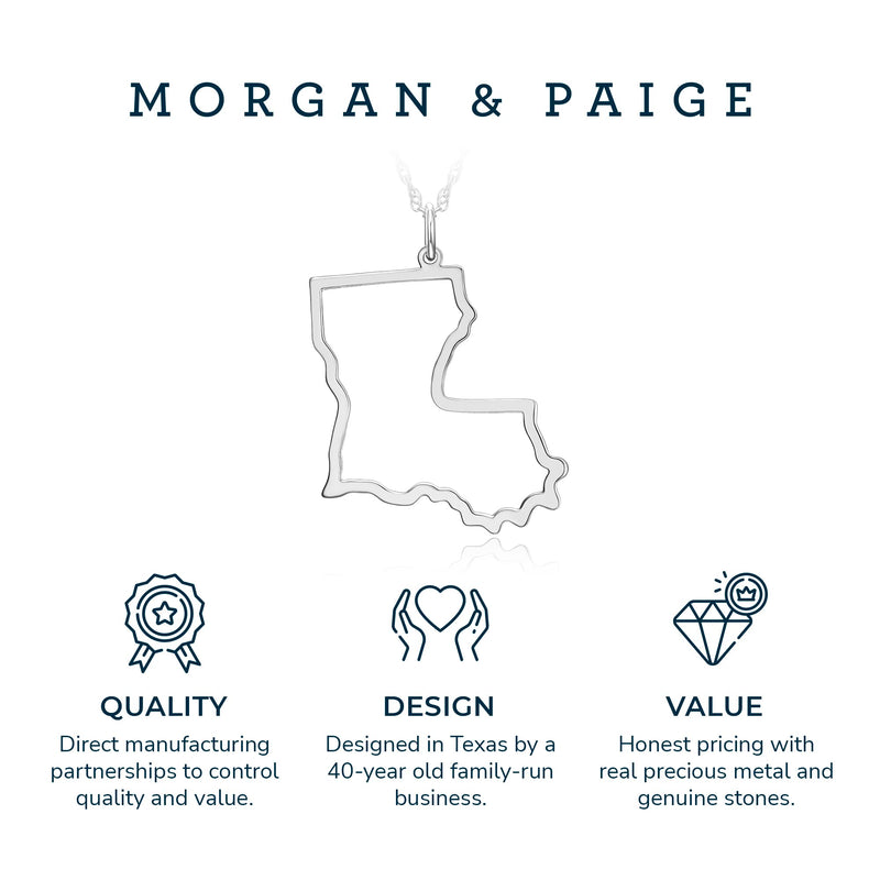 MORGAN & PAIGE .925 Sterling Silver Rhodium Plated US Home States Outline Map Pendant Necklaces for Women - Long Distance Friendship Dainty Hypoallergenic Sterling Silver Necklace for Women 18 inch