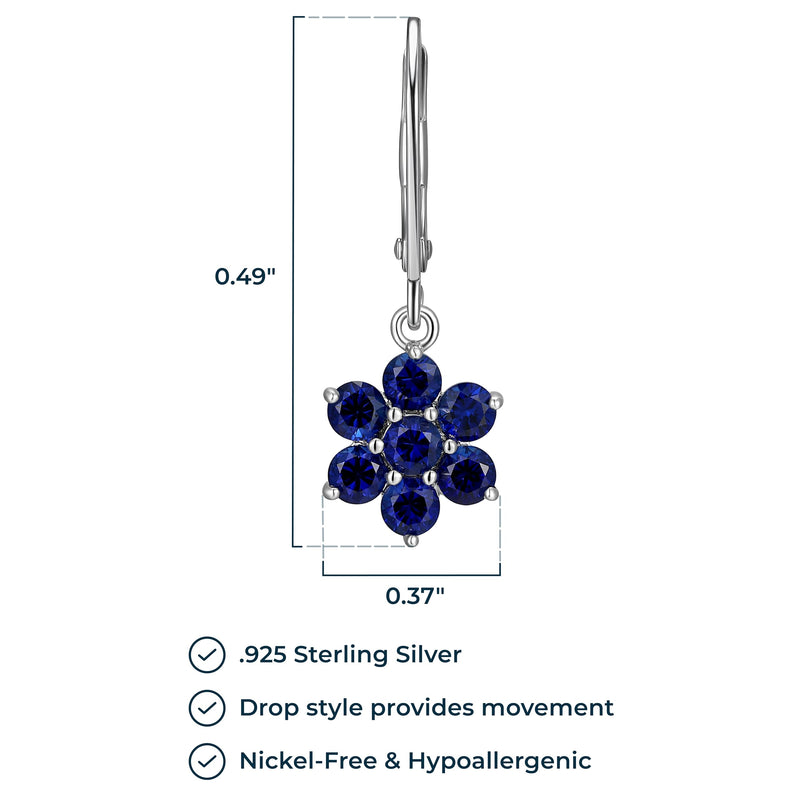 MORGAN & PAIGE .925 Sterling Silver Gemstone Birthstone Flower Cluster Leverback Dangle Drop Earrings for Women - Hypoallergenic Jewelry