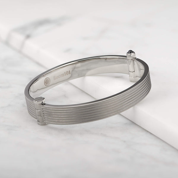 Room101 Stainless Steel 10mm Flat Striped Mens Bangle Bracelet, 8"