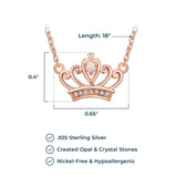 MORGAN & PAIGE 14K Rose Gold Plated Sterling Silver Created Opal and 3 prong-setting Crystal Crown Necklace, 18"