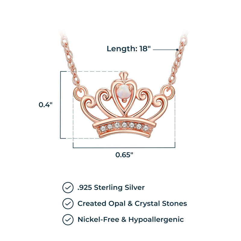 MORGAN & PAIGE 14K Rose Gold Plated Sterling Silver Created Opal and 3 prong-setting Crystal Crown Necklace, 18"