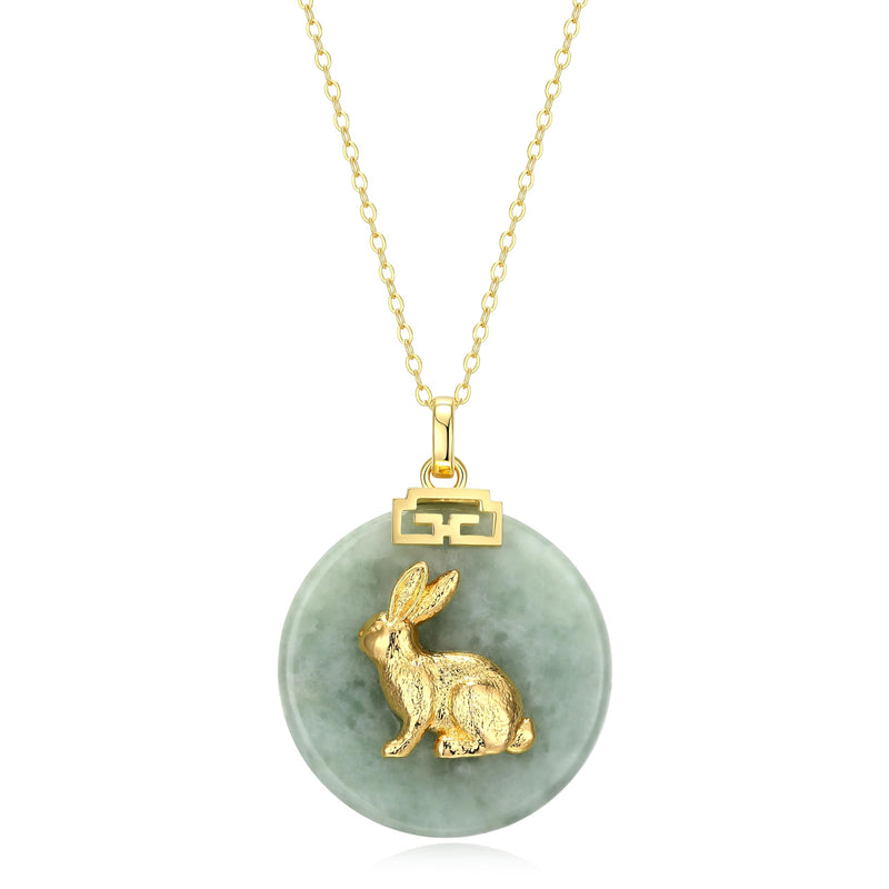 18K Gold-Plated Sterling Silver Chinese Zodiac Sign Pendant Necklace for Women - Hypoallergenic Jade Zodiac Year Pendant with 18-inch Chain - Genuine Green Jade Jewelry