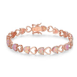 MORGAN & PAIGE 14K Rose Gold Plated .925 Sterling Silver Created Pink Opal Heart Tennis Prong Setting Bracelet, 7-1/4"