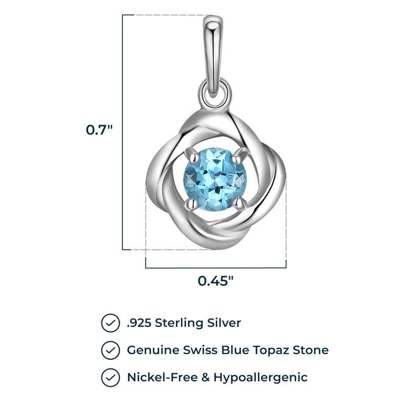 MORGAN & PAIGE Gemstone Lab-Created Birthstone Pendant Love Knot Necklace Featuring Rhodium-Plated Sterling Silver with Faceted Cable Chain, Love Knot Necklace, Birthstone Necklaces for Women