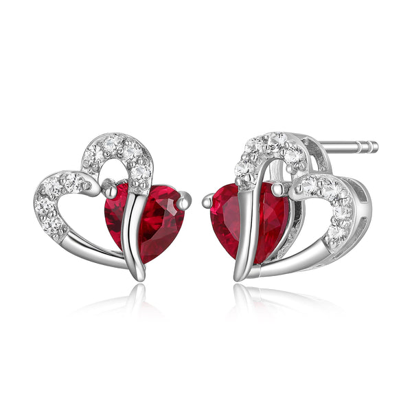 Amazon Collection Sterling Silver Created Gemstone and White Sapphire Double Heart Earrings