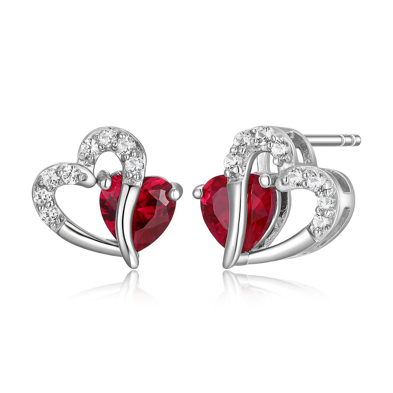 Amazon Collection Sterling Silver Created Gemstone and White Sapphire Double Heart Earrings