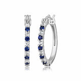 MORGAN & PAIGE .925 Sterling Silver Rhodium Plated Lab Created Alternating Blue and White Sapphire Hoop Earrings for Women - Lightweight Dainty Hypoallergenic Sapphire Jewelry for Women