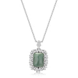 Genuine Green Jade Halo Necklace - Hypoallergenic Sterling Silver Necklace with 18-inch Rolo Chain and 2-inch Extender - Natural Jade Jewelry for Women