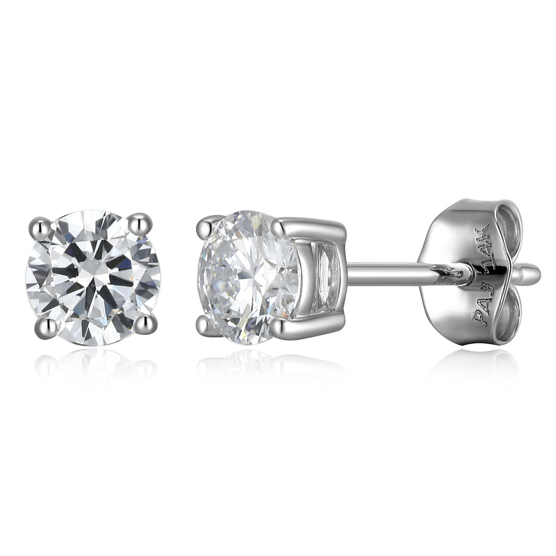 Rhodium Plated 14K White Gold Stud Earrings for Women, Lab Grown Diamonds, Secure Fastening with Butterfly Backs