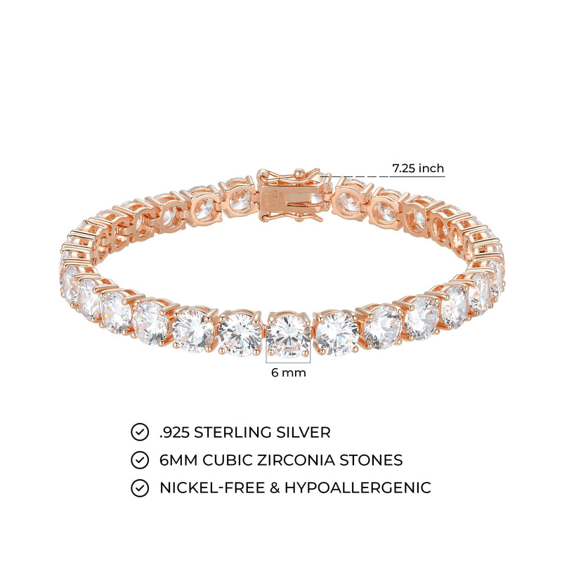 MORGAN & PAIGE 925 Sterling Silver Tennis Bracelet with Cubic Zirconia in Platinum, Yellow Gold, or Rose Gold Plated Finishes; Hypoallergenic Tarnish-Free, Silver Bracelet for Women,7.25 or 8 inch