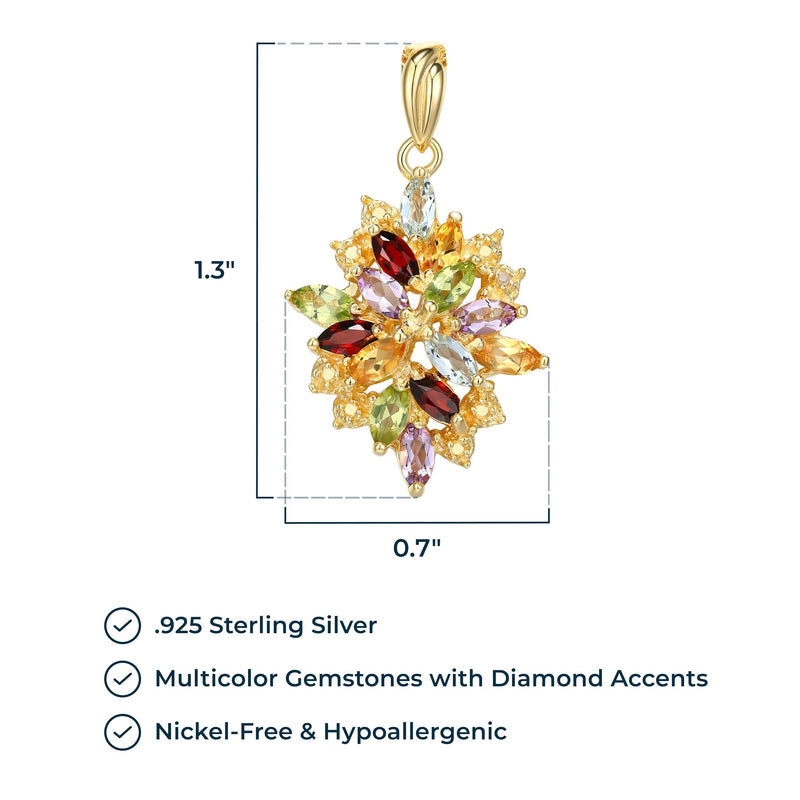 MORGAN & PAIGE 18K Yellow Gold Plated 925 Sterling Silver Diamond-Accented Gemstone Birthstone Cluster Pendant Necklace, 18"