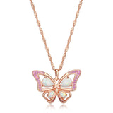 MORGAN & PAIGE 14K Rose Gold Plated Sterling Silver Created Opal and Pink Sapphire Butterfly 3-prong setting Pendant Necklace, 18"