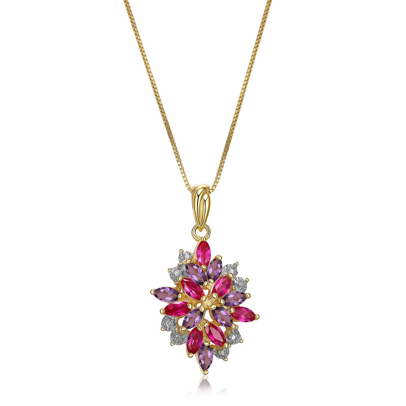 MORGAN & PAIGE 18K Yellow Gold Plated 925 Sterling Silver Diamond-Accented Gemstone Birthstone Cluster Pendant Necklace, 18"