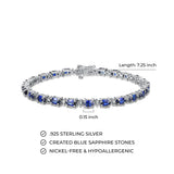 MORGAN & PAIGE .925 Sterling Silver Rhodium Plated Birthstone Tennis Bracelets for Women - Alternating Diamond and Oval Gemstone Bracelet, Secure Locking Clasp Birthday Gift Jewelry for Women 7.25"