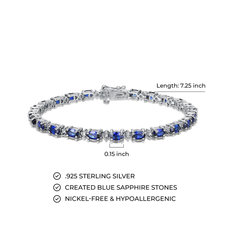 MORGAN & PAIGE .925 Sterling Silver Rhodium Plated Birthstone Tennis Bracelets for Women - Alternating Diamond and Oval Gemstone Bracelet, Secure Locking Clasp Birthday Gift Jewelry for Women 7.25"