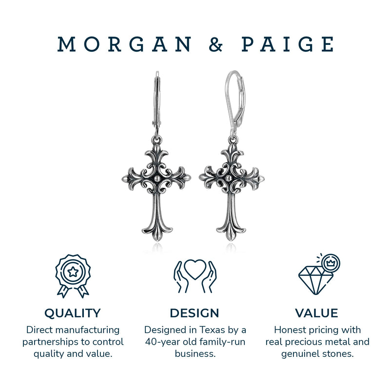 MORGAN & PAIGE .925 Sterling Silver Oxidized, 18k Yellow Gold or 14K Rose Gold Plated Celtic Cross Sterling Silver Earrings - Drop & Dangle or Stud Earrings for Women Hypoallergenic Faith Jewelry