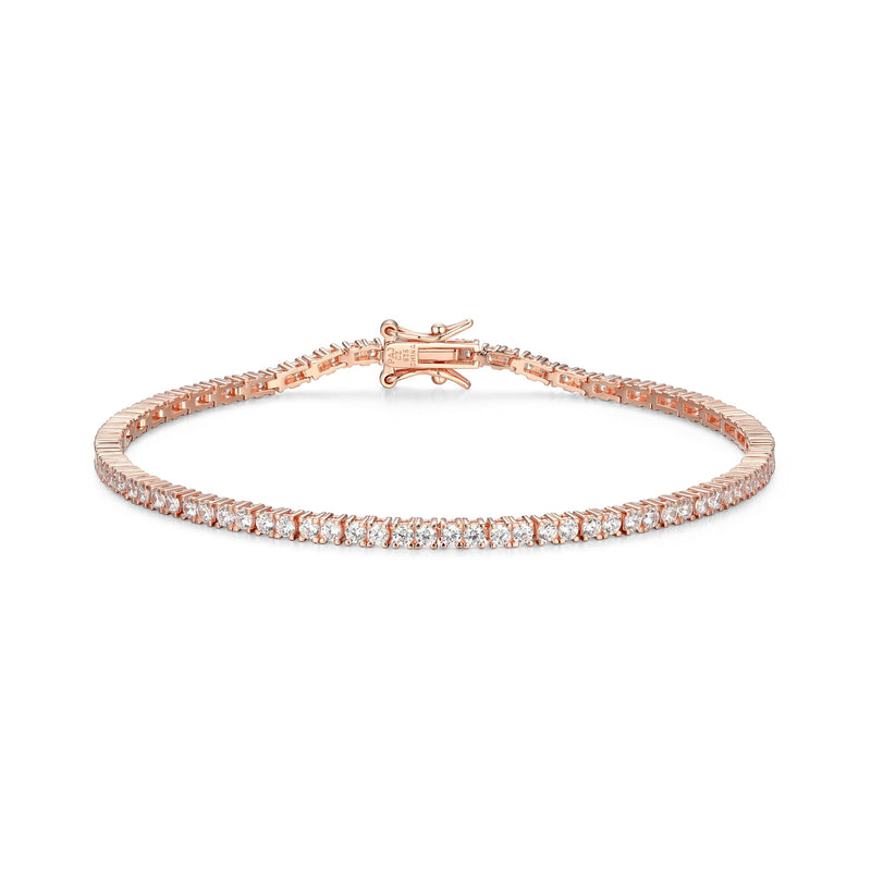 MORGAN & PAIGE 925 Sterling Silver Tennis Bracelet with Cubic Zirconia in Platinum, Yellow Gold, or Rose Gold Plated Finishes; Hypoallergenic Tarnish-Free, Silver Bracelet for Women,7.25 or 8 inch