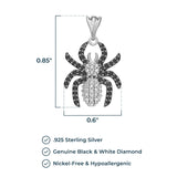 Sterling Silver Black and White Diamond Turtle, Whale, Penguin and Spider Pendant Necklace, 18"