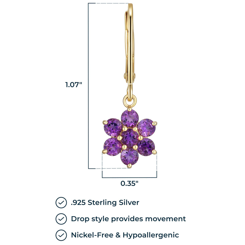 MORGAN & PAIGE .925 Sterling Silver Gemstone Birthstone Flower Cluster Leverback Dangle Drop Earrings for Women - Hypoallergenic Jewelry