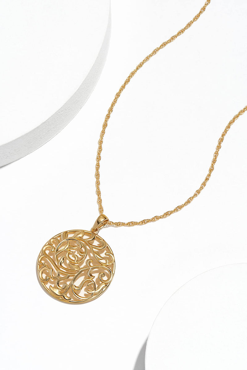 18K Yellow Gold or 14K Rose Gold Plated 925 Sterling Silver Filigree Round Flower Pendant Necklace or Drop Earrings